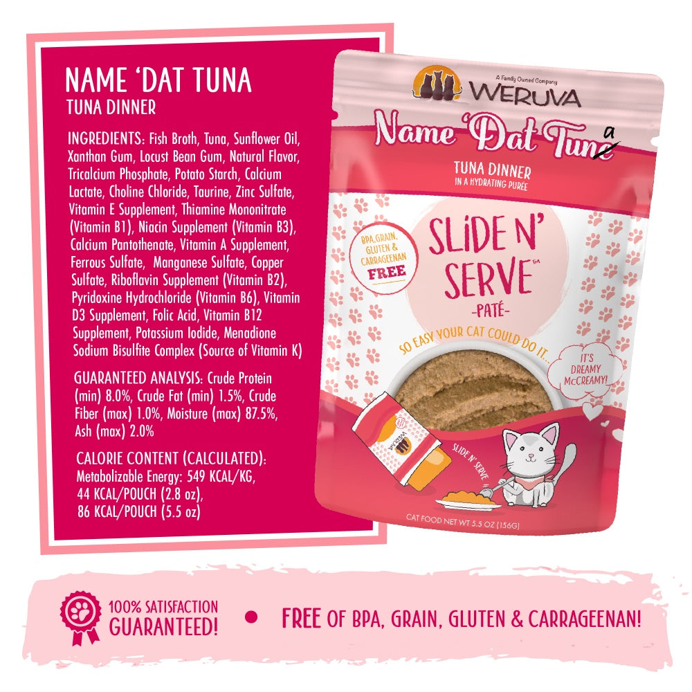 Weruva Slide N Serve Grain Free Name Dat Tuna Tuna Dinner Wet Cat Food Pouch